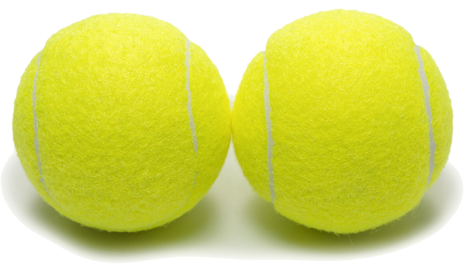 Two yellow tennis balls on a white background