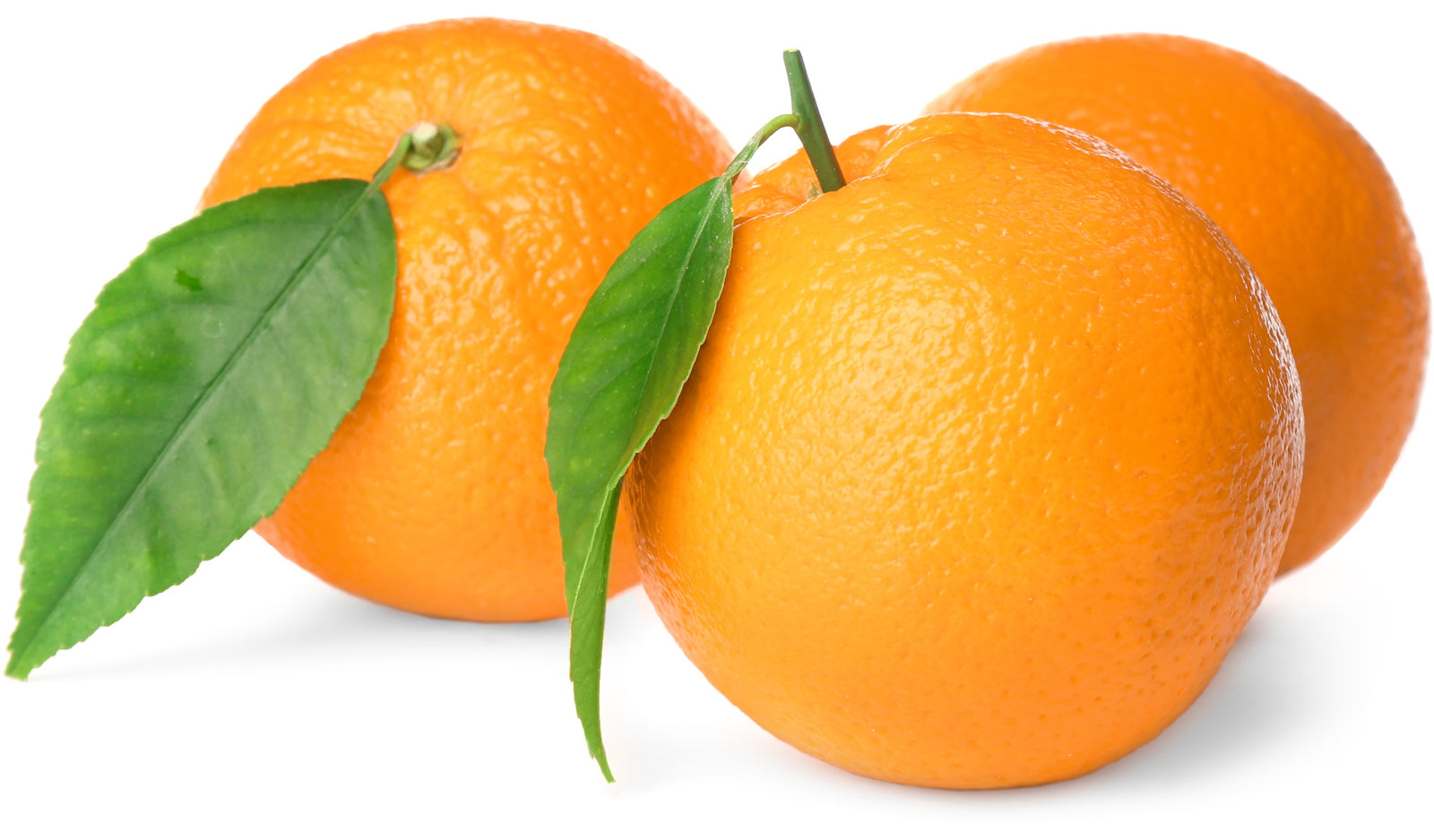 Three oranges with a white background