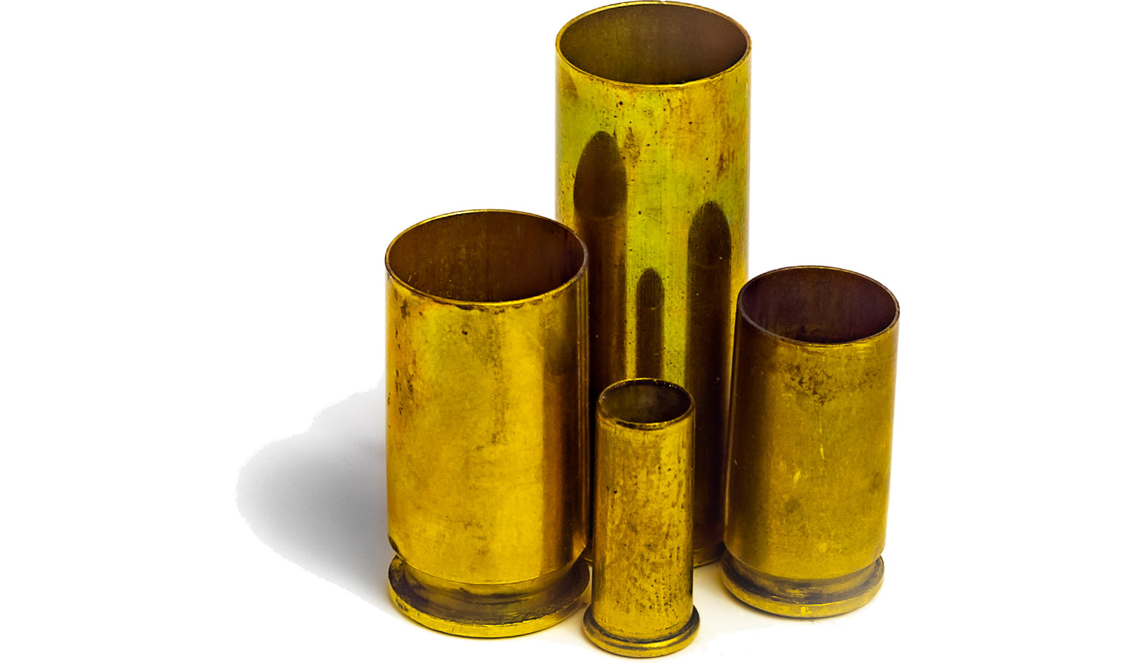 Spent brass in different calibers standing together