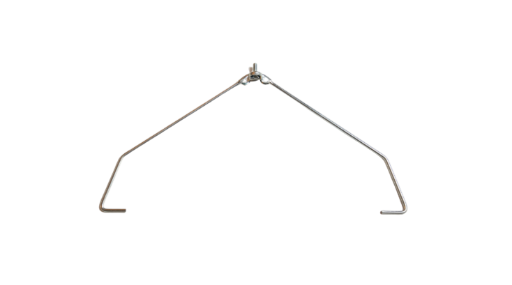 Thin metal wire-type part bent in six points with a threaded piece in the center that attaches the Nut Wizard basket to the handle.